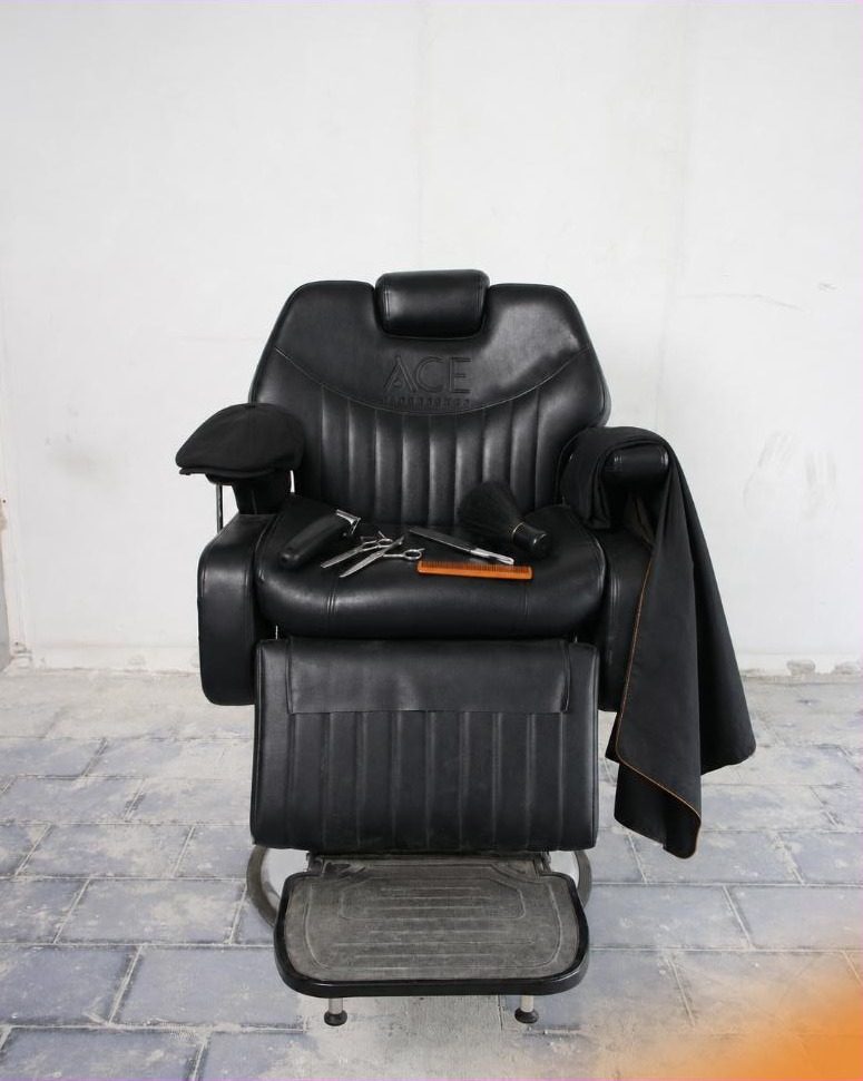 The Ace barber chair with tools laid out
